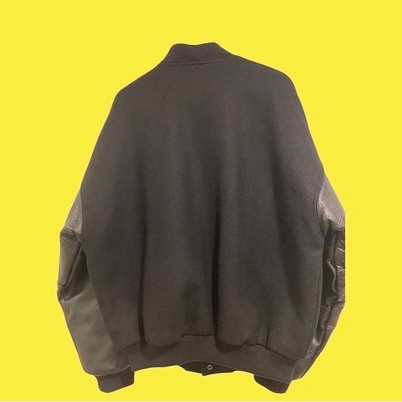 Leather Sleeves Black Bomber Jacket - Picture 2 of 2